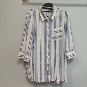 Soft Surroundings Ladson Size L Blue White Stripe Tunic Shirt Blouse Loose Comfy